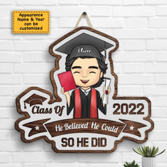 Personalized Shaped Wood Door Sign - She Believed She Could - Graduation Gift - OLESA
