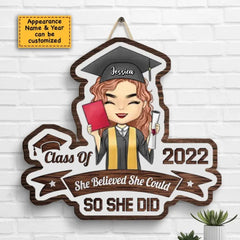 Personalized Shaped Wood Door Sign - She Believed She Could - Graduation Gift - OLESA