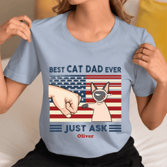 Personalized Shirt - Best Cat Dad Ever Nation Flag Fist Bump - OLESA