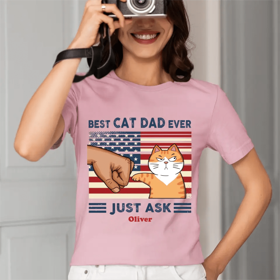 Personalized Shirt - Best Cat Dad Ever Nation Flag Fist Bump - OLESA