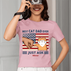 Personalized Shirt - Best Cat Dad Ever Nation Flag Fist Bump - OLESA