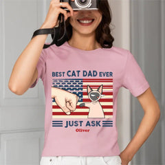 Personalized Shirt - Best Cat Dad Ever Nation Flag Fist Bump - OLESA