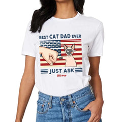 Personalized Shirt - Best Cat Dad Ever Nation Flag Fist Bump - OLESA
