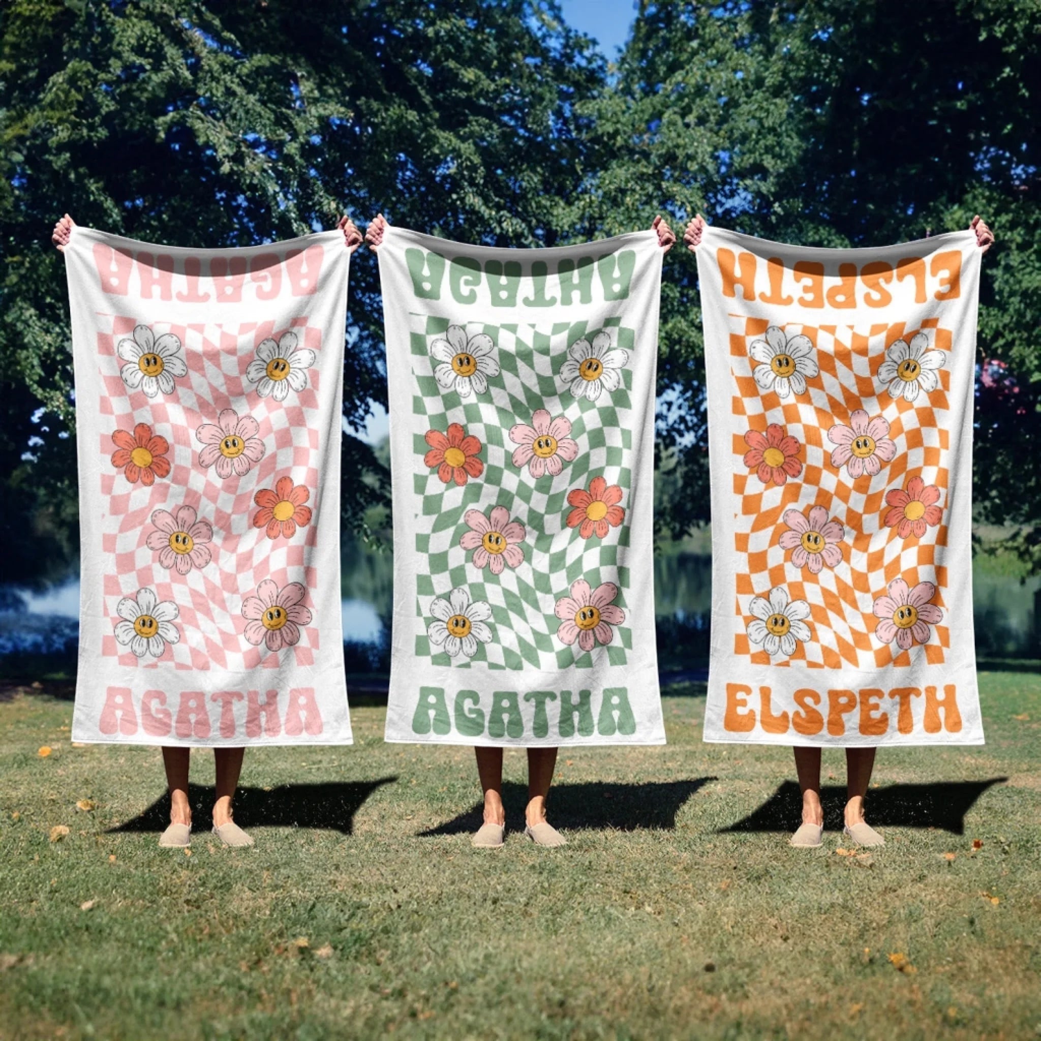Personalized Vintage Beach Towel Name Custom Bath Towel - OLESA