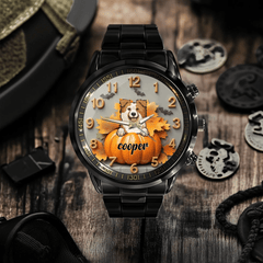 Pet & Pumpkin Customized Watch - Personalized Name And Pet - Halloween Gifts - OLESA