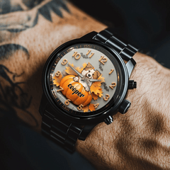 Pet & Pumpkin Customized Watch - Personalized Name And Pet - Halloween Gifts - OLESA