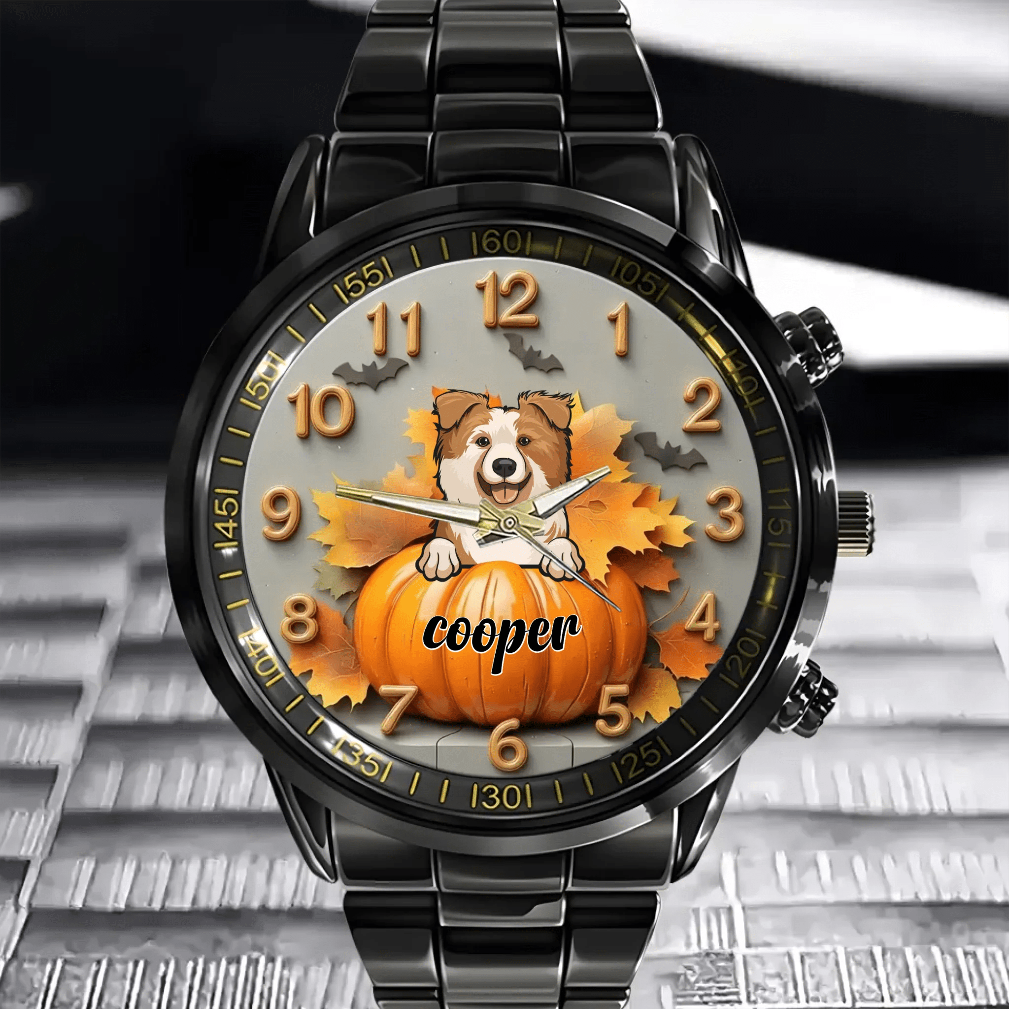 Pet & Pumpkin Customized Watch - Personalized Name And Pet - Halloween Gifts - OLESA