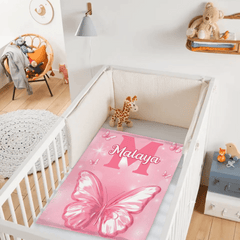 Pink Butterfly Pattern Name Custom Initials Custom Girl Blanket - A Gift For Girls - OLESA