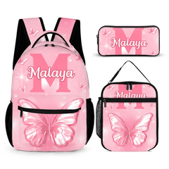 Pink Butterfly Pattern Name Customized Initials Customized Girl's Backpack - School Season Gift for Girls - OLESA