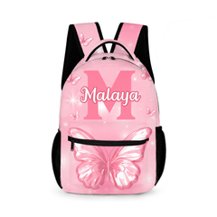 Pink Butterfly Pattern Name Customized Initials Customized Girl's Backpack - School Season Gift for Girls - OLESA