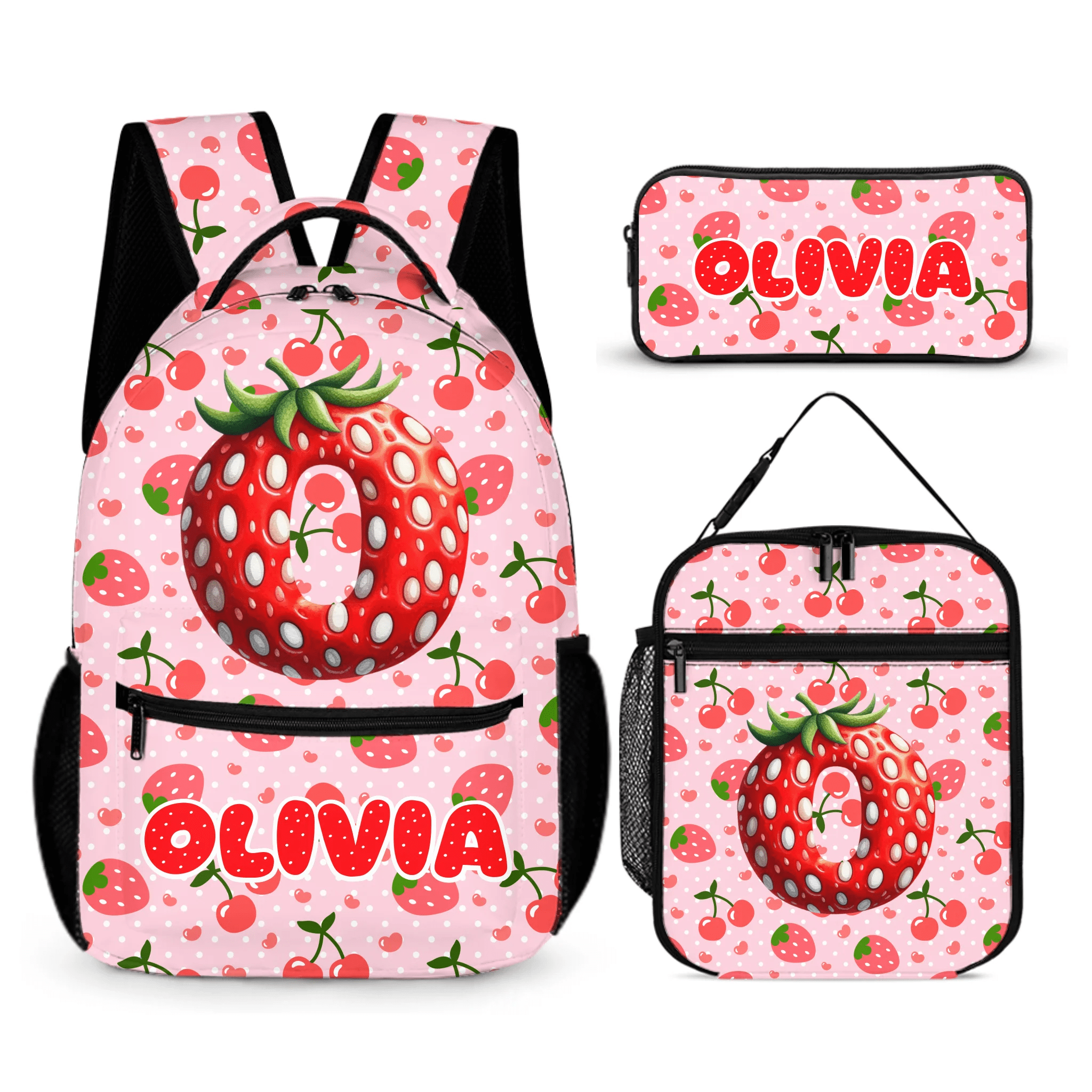 Pink Strawberries - Personalized Backpack - Back - to - school Gift - OLESA