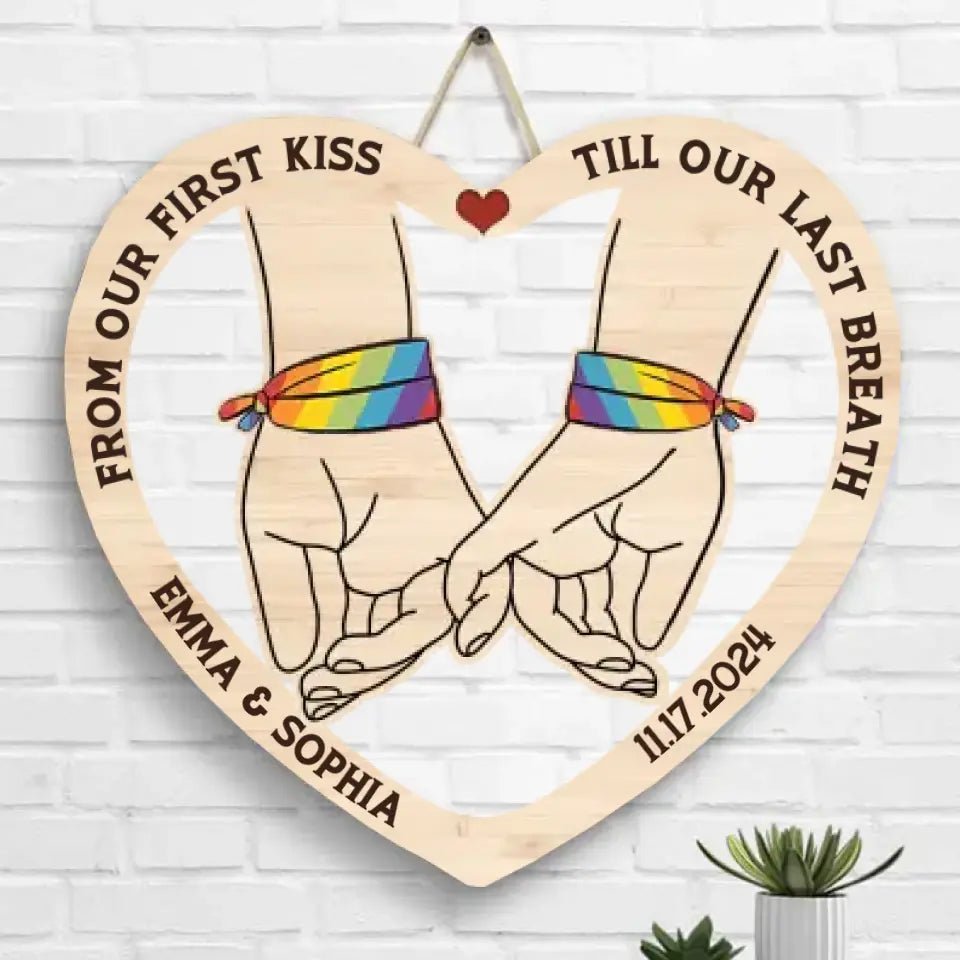 Pinky Promise, From Our First Kiss, LGBTQ+ Couples - Gift For Couples, Husband Wife, Personalized Shaped Wood Sign - OLESA