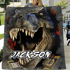 Powerful Dinosaur Customized Blanket - Personalized Name - Dinosaur Enthusiast Gift - OLESA