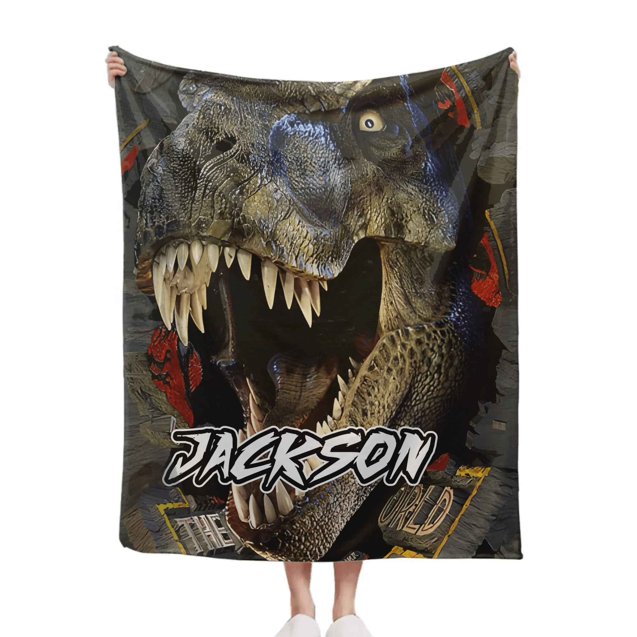 Powerful Dinosaur Customized Blanket - Personalized Name - Dinosaur Enthusiast Gift - OLESA