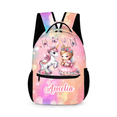 Princess Girl and Her Unicorn Sur Custom Backpack - Personalized Name - Gifts for Girls - OLESA