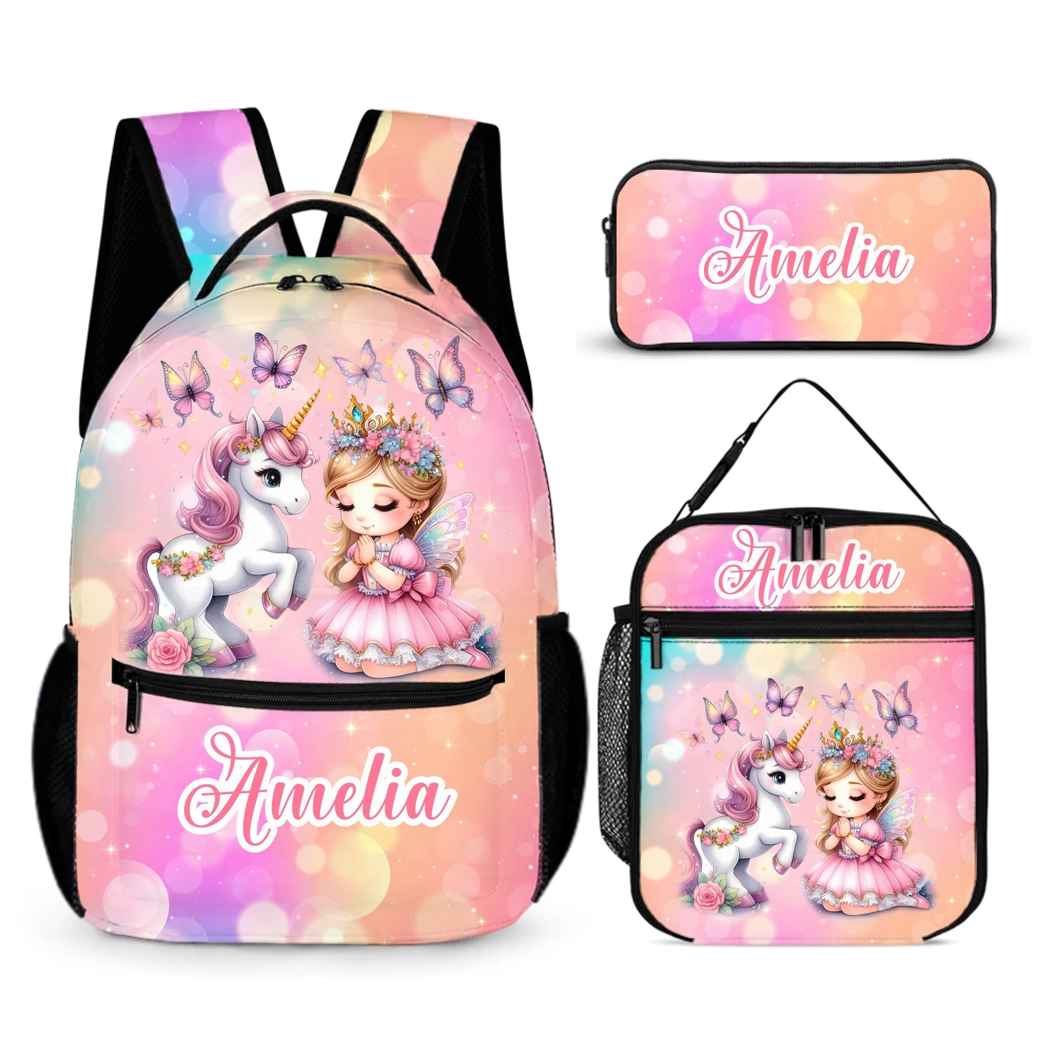 Princess Girl and Her Unicorn Sur Custom Backpack - Personalized Name - Gifts for Girls - OLESA