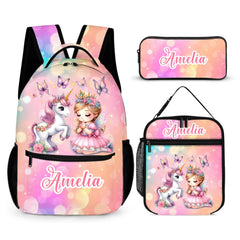 Princess Girl and Her Unicorn Sur Custom Backpack - Personalized Name - Gifts for Girls - OLESA