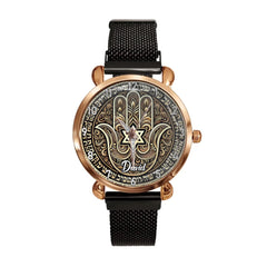Protective Hamsa Watch – Custom Name Wristwatch with Hebrew Blessings, Perfect Jewish Gift - OLESA