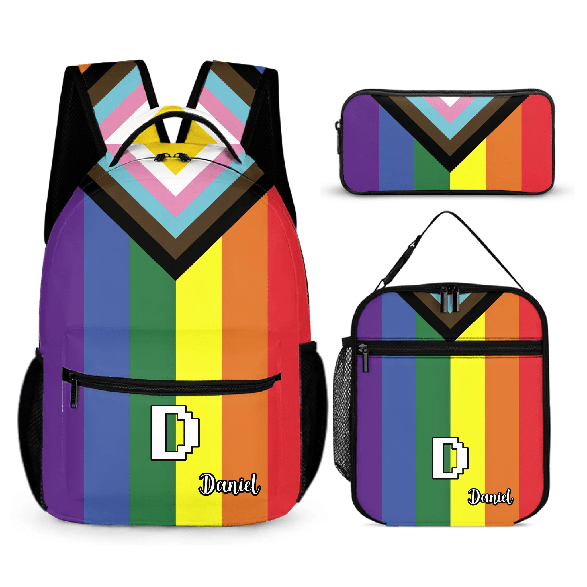 Rainbow Schoolbag - Personalized Name Backpack with Rainbow Print - Back - to - School Gift for Kids - OLESA