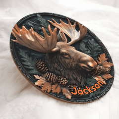 Relief - style Forest Deer Custom Door Plate - Personalized Wooden Sign - OLESA