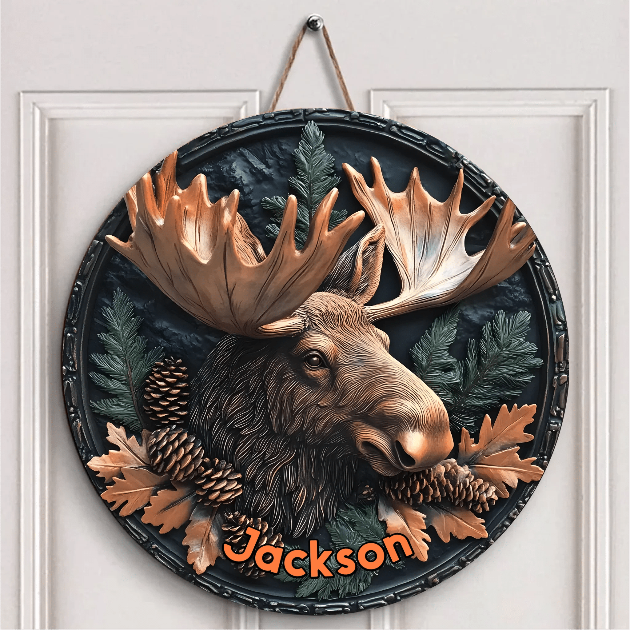 Relief - style Forest Deer Custom Door Plate - Personalized Wooden Sign - OLESA