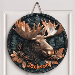 Relief - style Forest Deer Custom Door Plate - Personalized Wooden Sign - OLESA