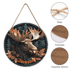 Relief - style Forest Deer Custom Door Plate - Personalized Wooden Sign - OLESA