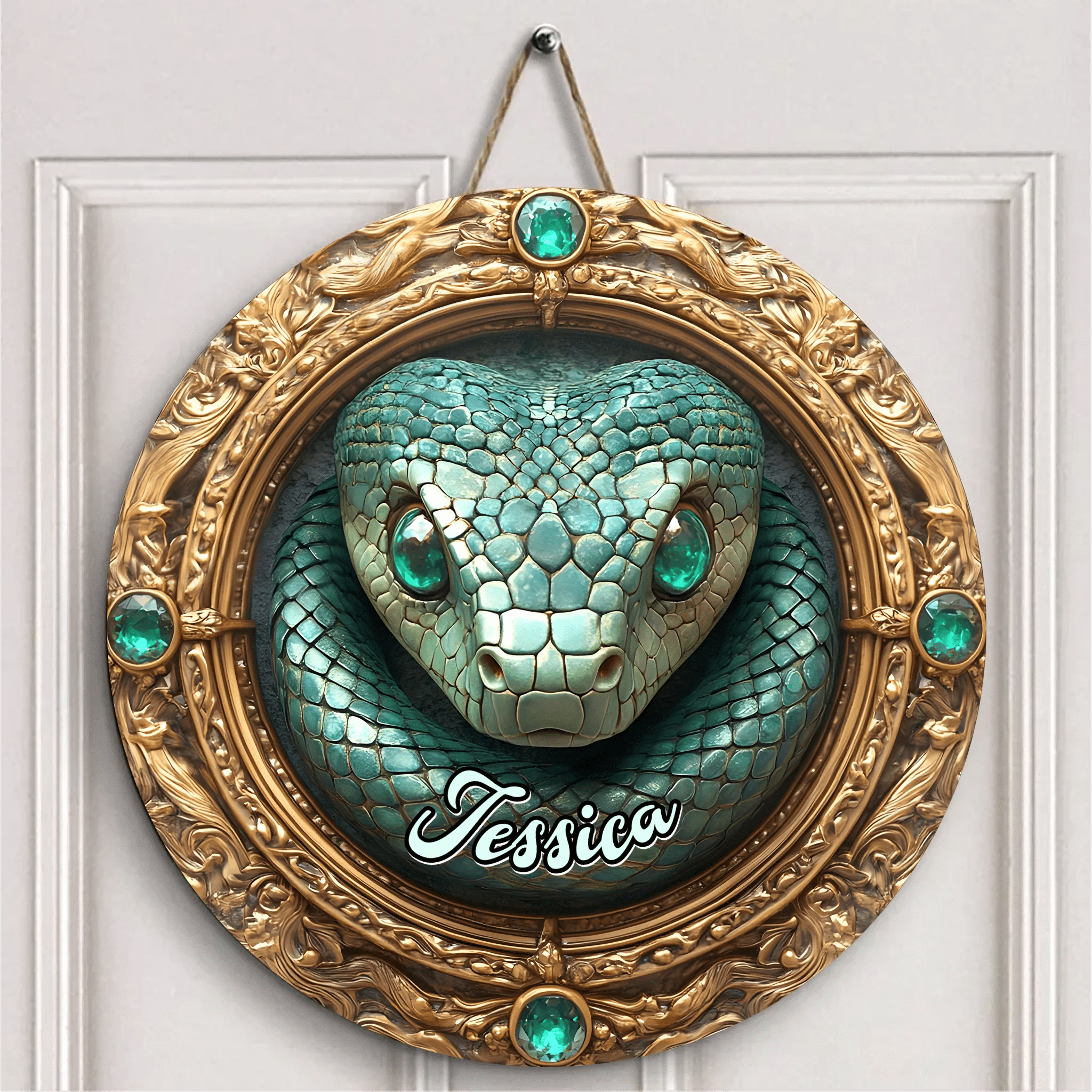 Retro Gemstone Snake Customized Door Plate - Personalized Name - OLESA