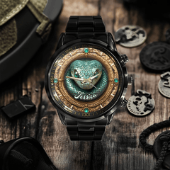 Retro Gemstone Snake Customized Watch - Personalized Name - OLESA