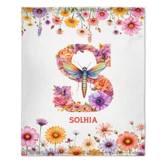 Romantic Flowers and Butterflies - Personalized Blankets with Initial and Name - OLESA