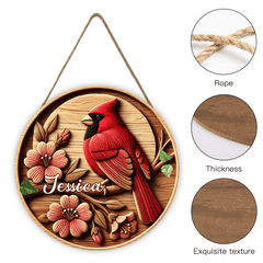 Rural - style Red Bird Custom Door Plate - Personalized Name Wooden Sign - Gift for Country Garden Enthusiast - OLESA