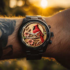 Rural - style Red Bird Customized Watch – Personalized Name - Gift for Country Garden Enthusiast - OLESA