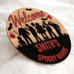 Silhouette Horror Customized Door Plate - Personalized Text Wooden Sign - OLESA