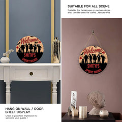 Silhouette Horror Customized Door Plate - Personalized Text Wooden Sign - OLESA