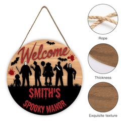 Silhouette Horror Customized Door Plate - Personalized Text Wooden Sign - OLESA