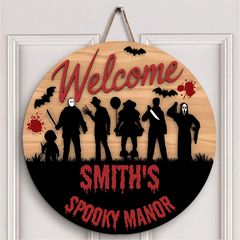 Silhouette Horror Customized Door Plate - Personalized Text Wooden Sign - OLESA