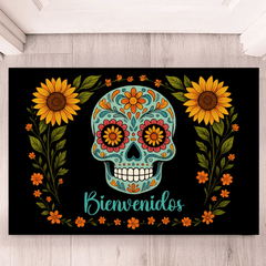 Skull Flower Custom - made Floor Mat - Personalized Name Door Mat - Halloween Decorations - OLESA