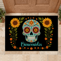 Skull Flower Custom - made Floor Mat - Personalized Name Door Mat - Halloween Decorations - OLESA