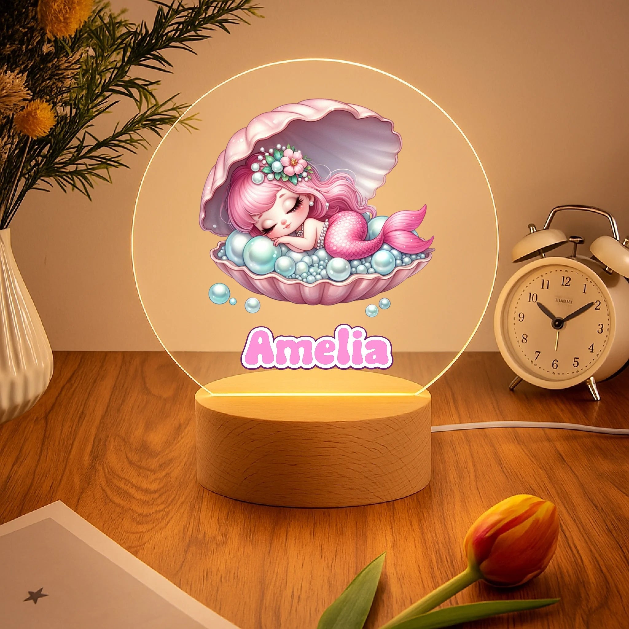 Sleeping Mermaid Customized Night Light - Personalized Name - Gift for Kids, Children, Baby Girls - OLESA