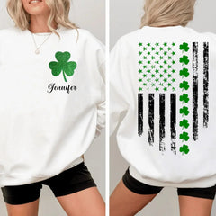 St. Patrick'S Day Flag Shamrock Personalized Name Custom Printed T-Shirt Sweatshirt - Gift For Family, Friends And Loved Ones - OLESA