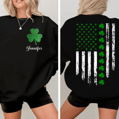 St. Patrick'S Day Flag Shamrock Personalized Name Custom Printed T-Shirt Sweatshirt - Gift For Family, Friends And Loved Ones - OLESA