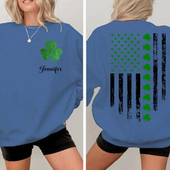 St. Patrick'S Day Flag Shamrock Personalized Name Custom Printed T-Shirt Sweatshirt - Gift For Family, Friends And Loved Ones - OLESA