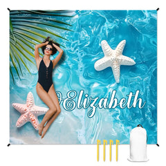Starfish in the Waves - Personalized Name on Beach Mat - Gifts for Beach Tourism,Hiking Trips - OLESA
