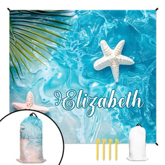 Starfish in the Waves - Personalized Name on Beach Mat - Gifts for Beach Tourism,Hiking Trips - OLESA