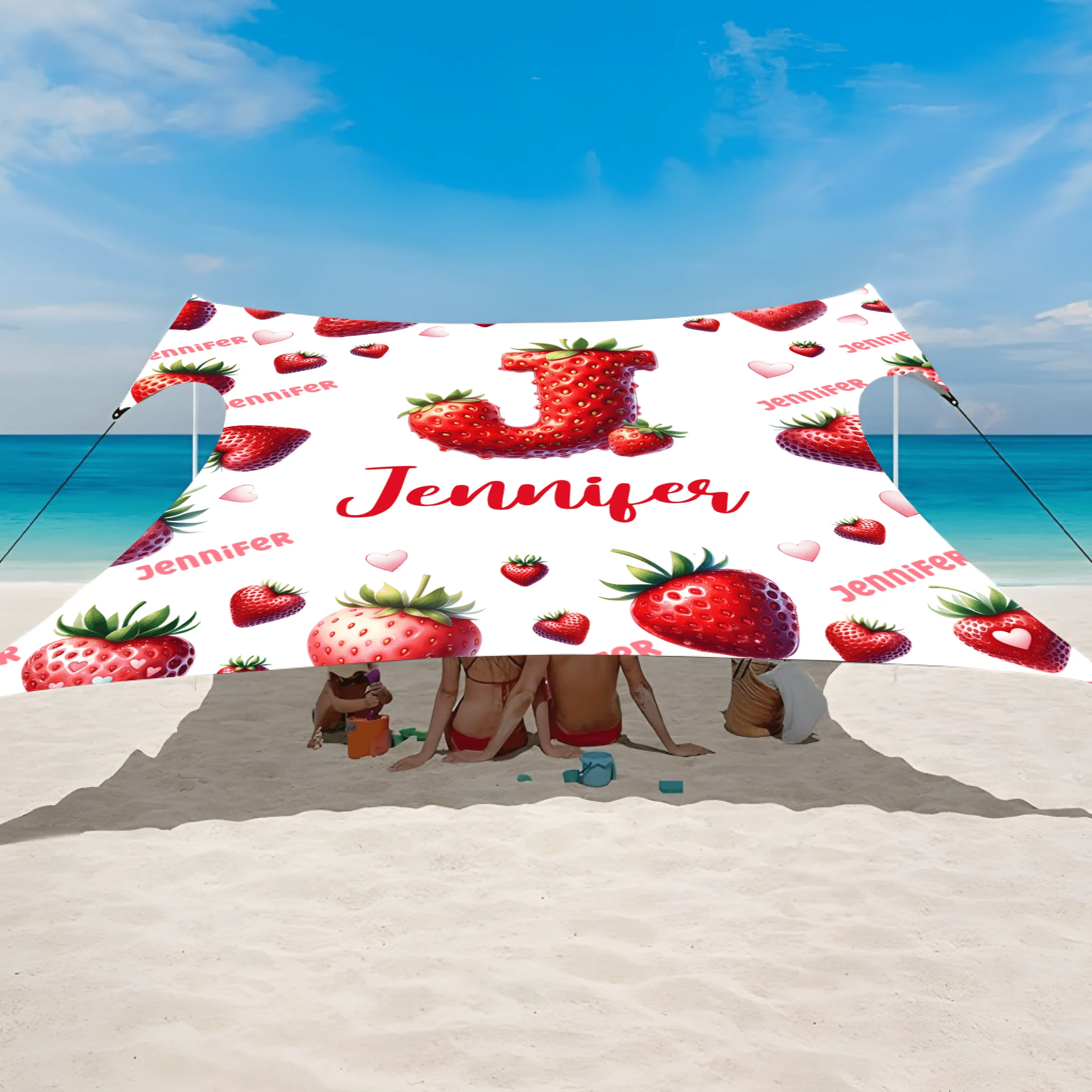 Strawberry - themed Beach Tent - Personalized Strawberry Initials and Name - Beach Fashion Item UPF 50+ - OLESA