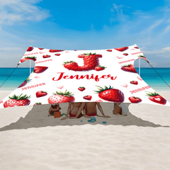 Strawberry - themed Beach Tent - Personalized Strawberry Initials and Name - Beach Fashion Item UPF 50+ - OLESA