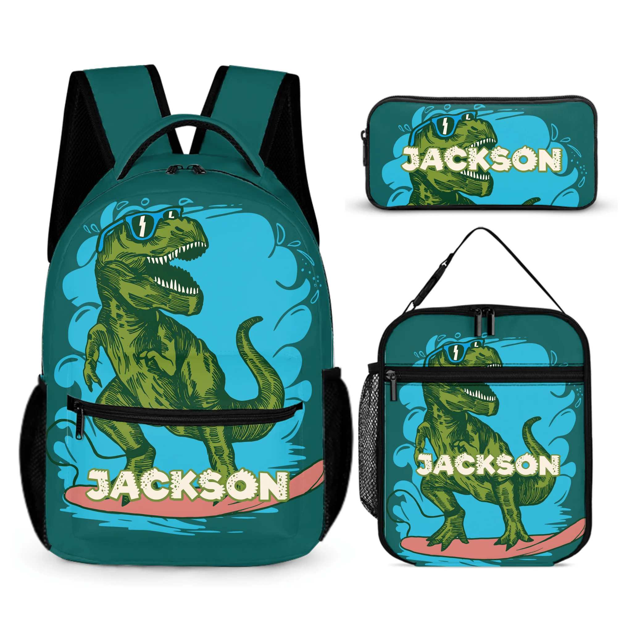 Surfing Dinosaur Cartoon Pattern Custom Backpack - Gift for Kid - OLESA