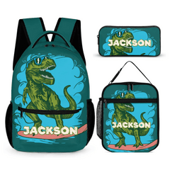 Surfing Dinosaur Cartoon Pattern Custom Backpack - Gift for Kid - OLESA