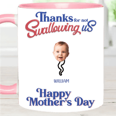Thanks For Not Swallowing Us - Mug with Personalized Names and Photos - Funny Gift For Mom - OLESA