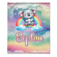 The Dreaming Koala On The Rainbow Custom Blanket - Personalized Name - Start The School Season - OLESA
